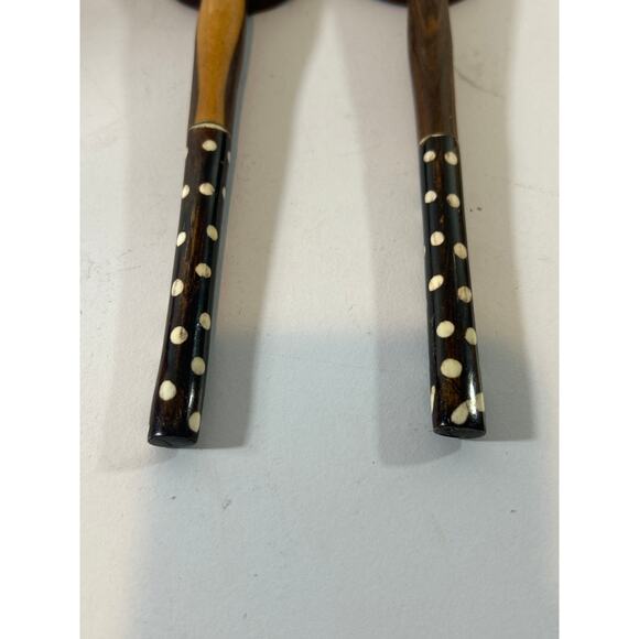 African Wooden Salad Servers Handles, Serving Spoon & Fork Hand Carved 7.5" - Picture 3 of 3